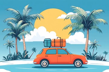 Summer wagon car vector illustrat