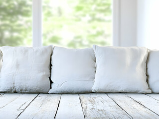 White Pillows on Wooden Floor Background Image