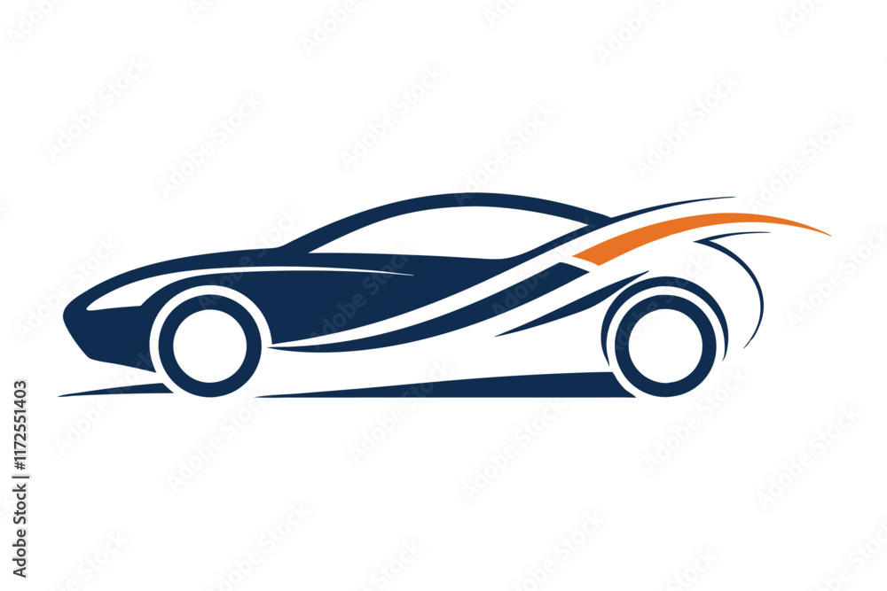 Poster a minimalist logo features a streamlined car profile with dynamic lines emphasizing elegance and mot