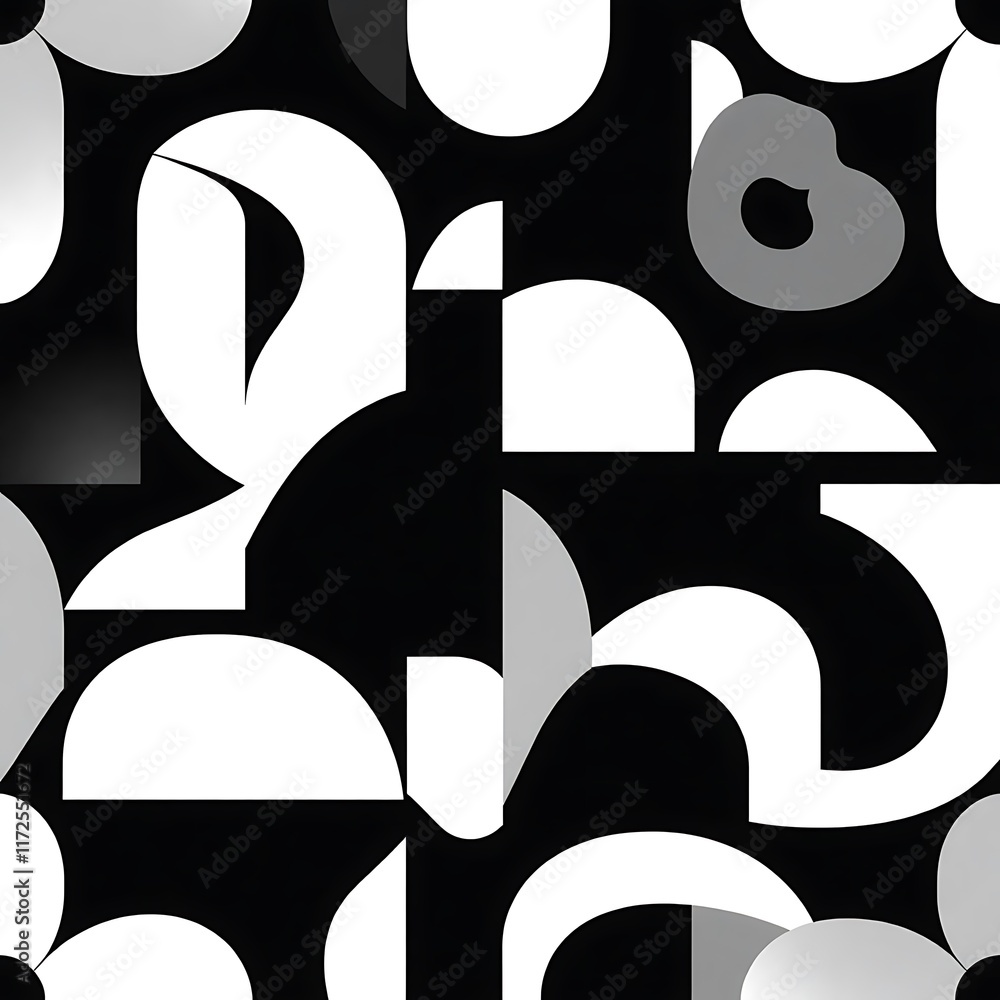 Poster abstract monochrome geometric pattern: seamless design of overlapping circles, semicircles, and abst