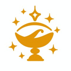 A golden alchemical symbol featuring a vessel with stars, representing transformation and magic.