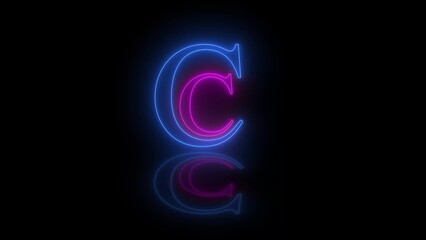 3d C letter neon blue pink flicker and flashes in black background