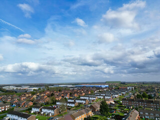 Aerial View of Bedford City of Bedfordshire, England United Kingdom During Windy and Mostly Cloudy Day. High Angle Footage Was Captured with Drone's Camera on April 5th, 2024 from Medium High Altitude