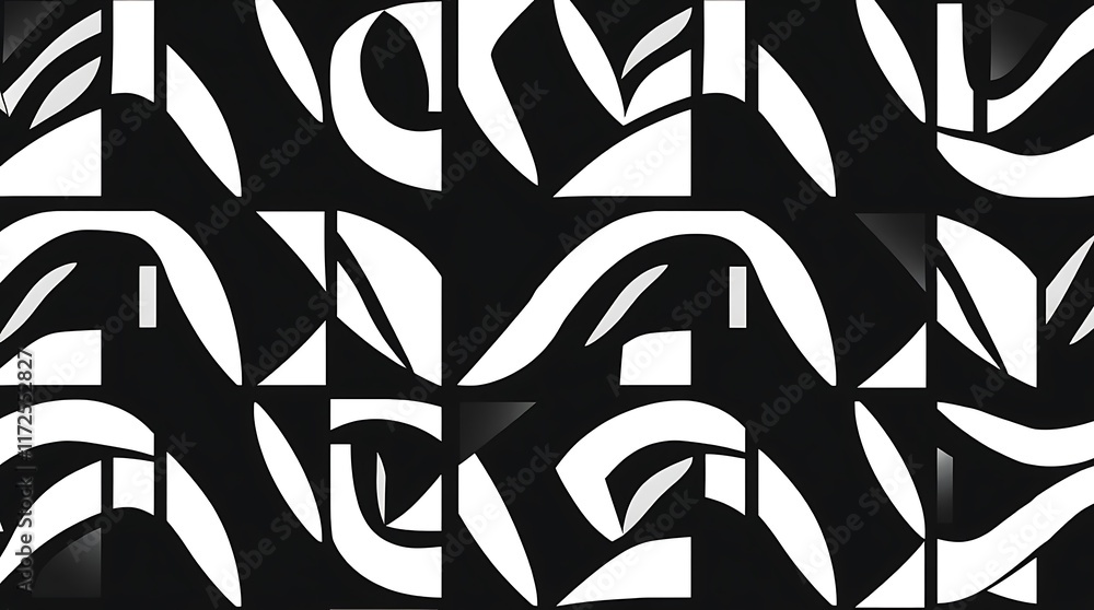 Poster abstract black and white geometric pattern: a mesmerizing pattern of interlocking, abstract shapes i