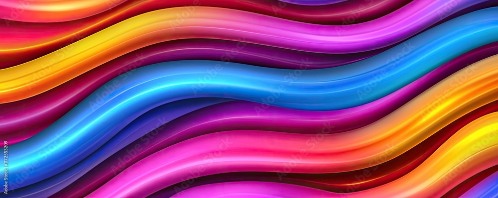 Poster Neon abstract background idea. Vibrant abstract waves in rainbow colors creating a dynamic visual experience.