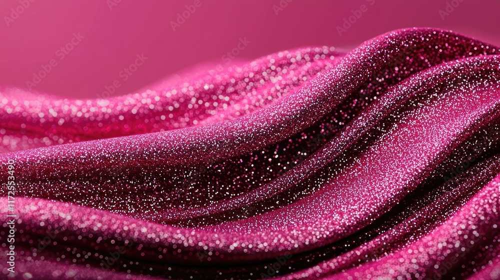 Poster glitter abstract background concept. close-up of shimmering magenta fabric with soft waves and glitt
