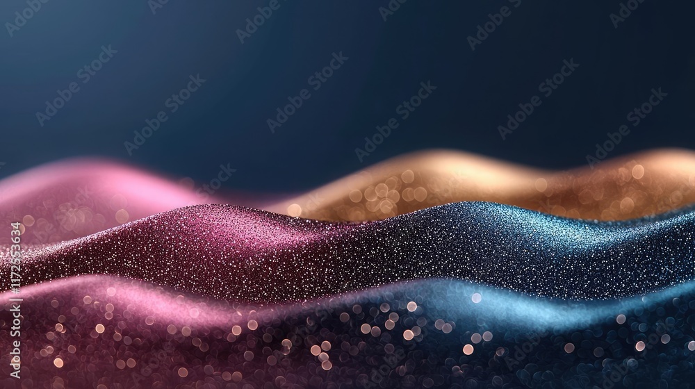 Poster Glitter abstract background concept. Abstract waves of shimmering colors with sparkling details create a mesmerizing effect.