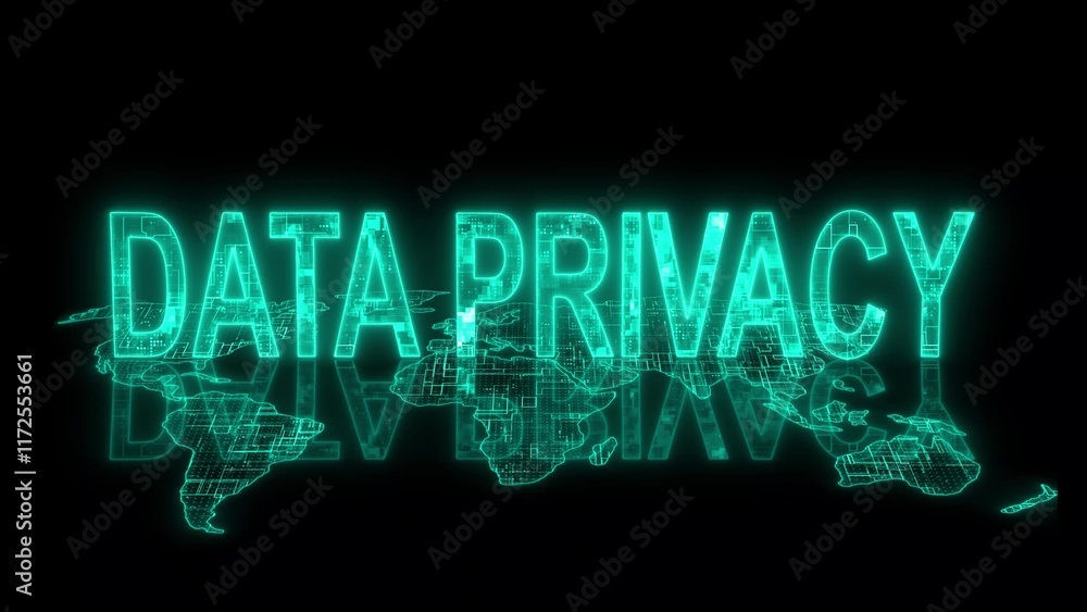 Poster 3d data privacy text technology earth map cyan glow