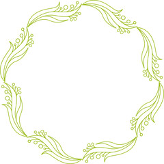 Leaves and Floral Wreath Wedding Card Line Illustration
