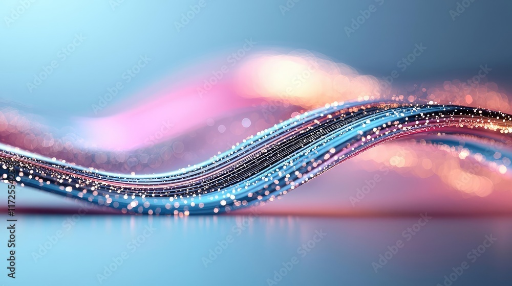 Poster Glitter abstract background concept. Abstract wave with glowing lights and vibrant colors creating a dynamic visual flow.