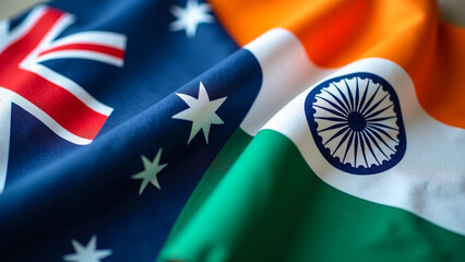 Australia and India flags together in fabric