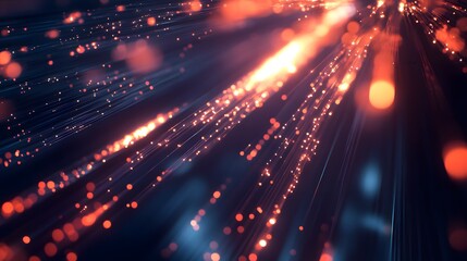 Fototapeta premium A network of fiber optic cables illuminated with radiant beams of light, showing the energy and speed of modern communication technology