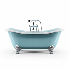 Light Blue Clawfoot Bathtub with Chrome Faucet and Shower