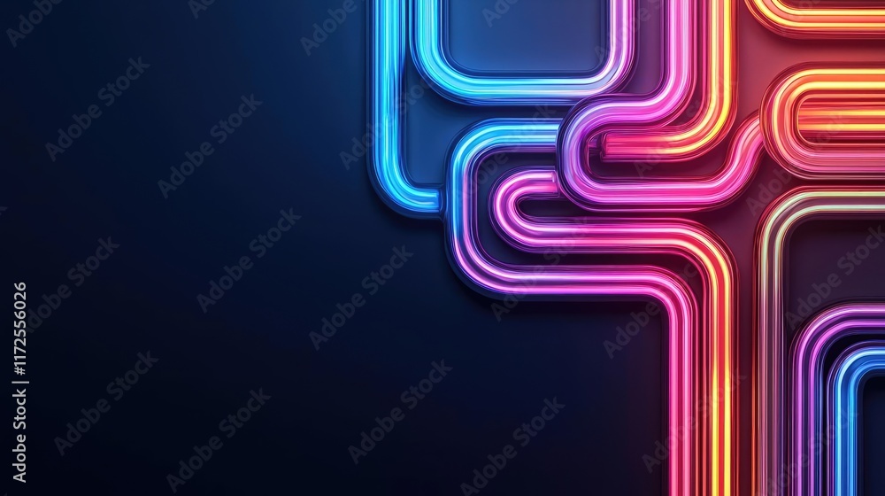 Poster Neon abstract background idea. Colorful neon lines forming abstract patterns against a dark background.