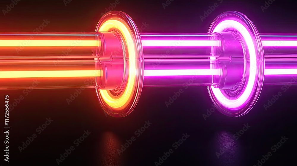 Poster Neon abstract background idea. Vibrant neon lights create a futuristic visual effect in a dark setting.