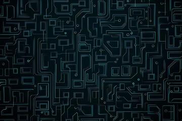 Abstract close-up of a glowing blue digital circuit board, showcasing intricate connections and technological design on a black background.
