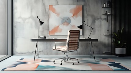 Modern Home Office Workspace Design with Abstract Art