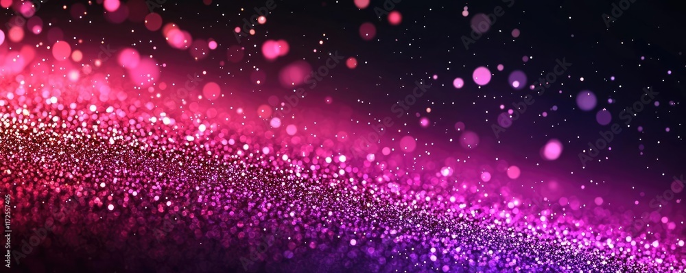 Poster glitter abstract background concept. vibrant bokeh with sparkling light effects in pink and purple h