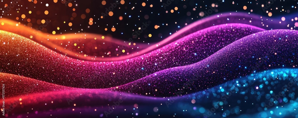 Aufkleber Glitter abstract background concept. Vibrant abstract waves with sparkling lights in various colors creating a dynamic atmosphere.