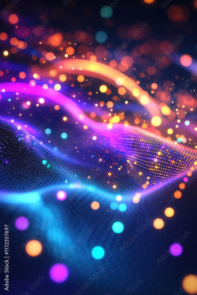 Poster abstract colorful light particle wave background digital art design