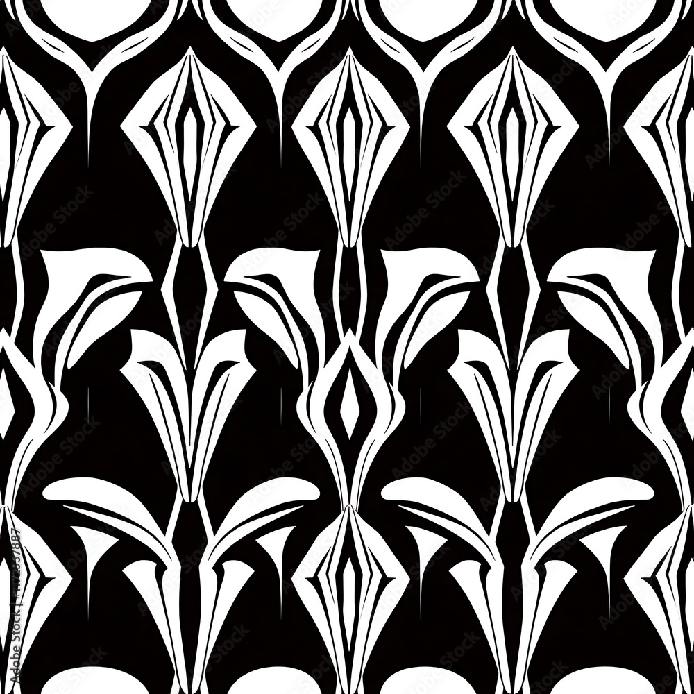 Poster abstract art deco seamless pattern: a bold, geometric design with sharp lines and contrasting black 
