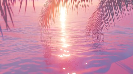 Serene Sunset Over Water with Palm Silhouette A Tropical Paradise Dreamscape