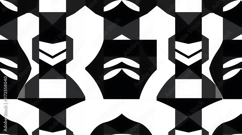 Poster monochromatic geometric pattern: abstract black and white seamless pattern with repeating geometric 