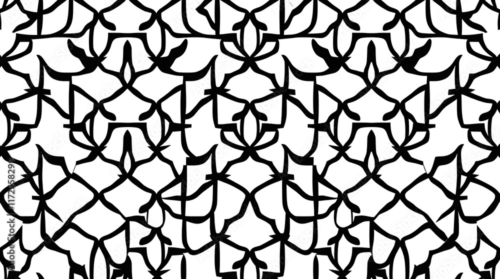 Poster intricate geometric pattern: black and white seamless pattern of intersecting lines forming a comple