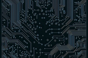 Abstract close-up of a glowing blue digital circuit board, showcasing intricate connections and technological design on a black background.
