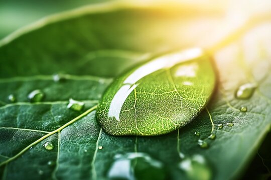 Green leaves on sun and blur tree foliage spring background with flood water efect