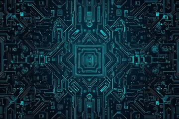 Abstract close-up of a glowing blue digital circuit board, showcasing intricate connections and technological design on a black background.
