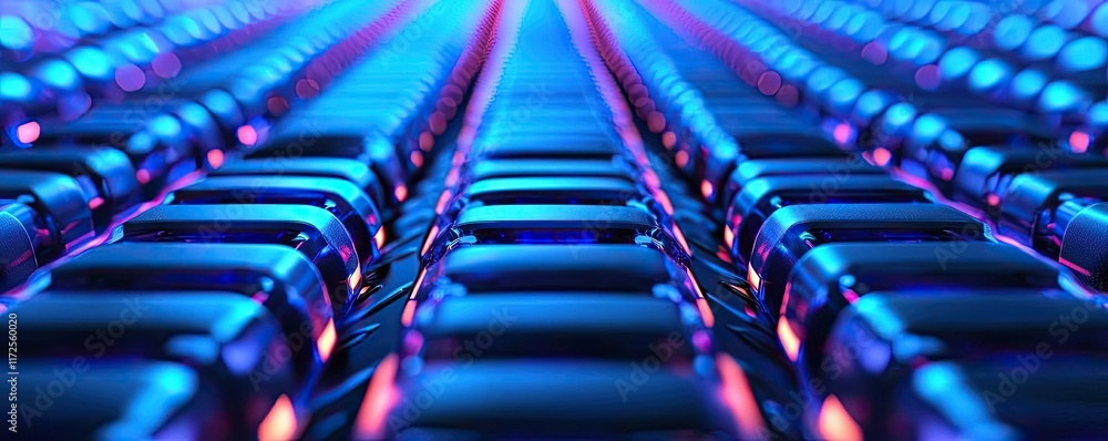 Aufkleber neon abstract background idea. close-up view of glowing blue and purple electronic circuits in a mod
