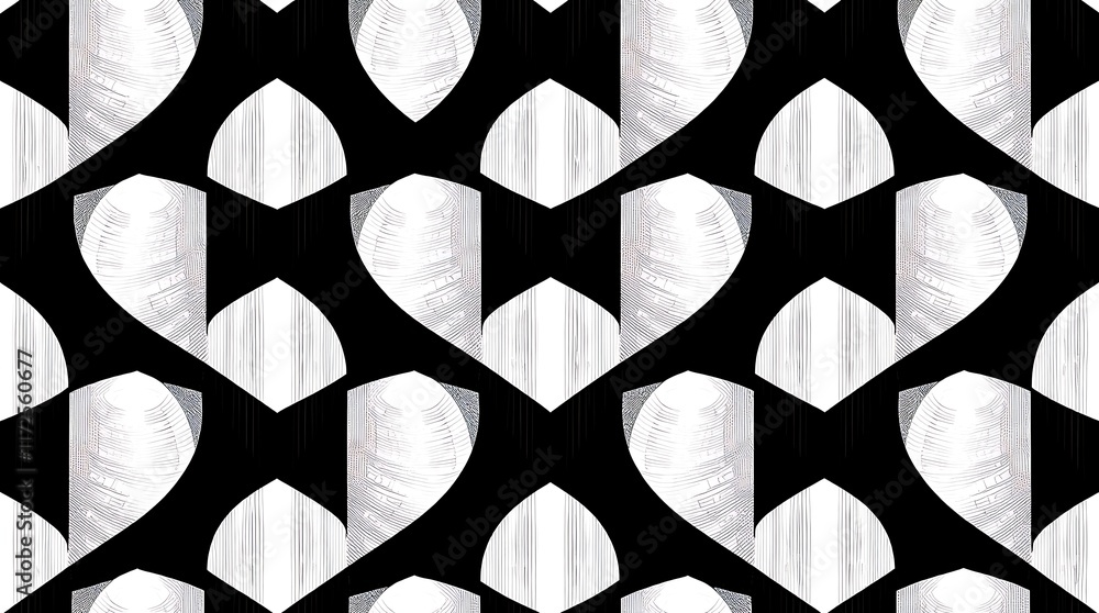 Poster monochromatic heart pattern: elegant seamless pattern featuring stylized, grayscale hearts on a blac