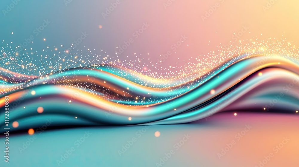 Poster Glitter abstract background concept. Vibrant abstract waves with sparkle effects create a dreamy visual experience.