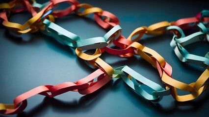 Colorful Paper Chain Decorations Laid out on a Dark Surface Creating a Playful Atmosphere in a Crafting Session