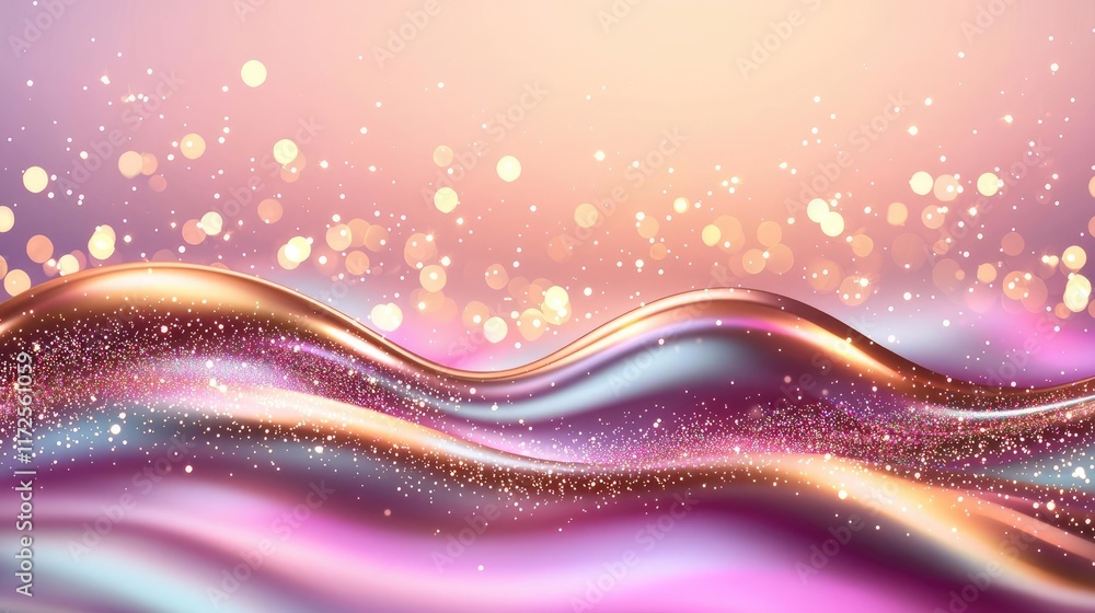 Aufkleber Glitter abstract background concept. Abstract waves of shimmering colors with sparkling bokeh lights creating a dreamy effect.
