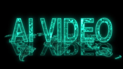 3d AI video text technology earth map glowing cyan