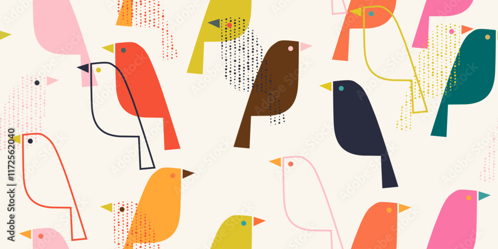 Poster pattern of colorful birds. stylish repeating and seamless bird pattern.