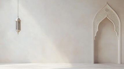 Minimalist Islamic Interior Design Featuring Lantern and Arch