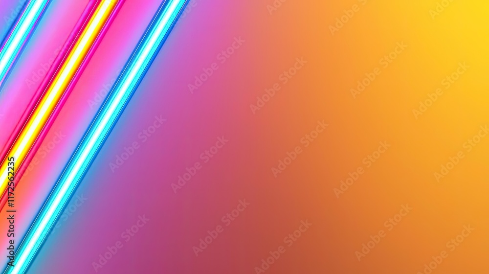 Poster Neon abstract background idea. Colorful neon light beams on a vibrant gradient background for creative use.