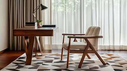 Modern Home Office Desk Setup With Comfortable Chair