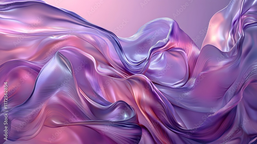 Poster the image contains an abstract rendering of flowing, iridescent fabric in shades of purple and pink.