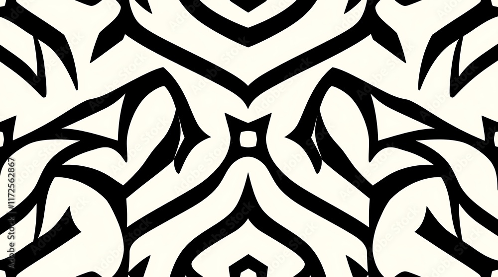 Poster abstract black and white pattern: a mesmerizing kaleidoscope of sharp, graphic lines creates a capti
