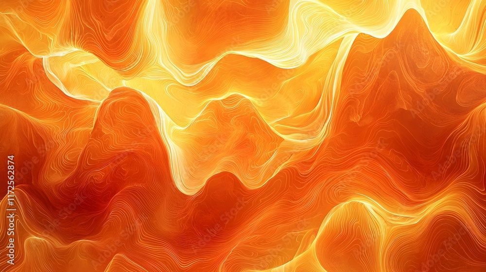 Poster the image contains an abstract design of flowing, orange and yellow lines creating a wave-like patte
