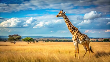 Majestic African Giraffe Roaming Free in Open Savannah, wildlife, wild,  wildlife, wild,savannah,...