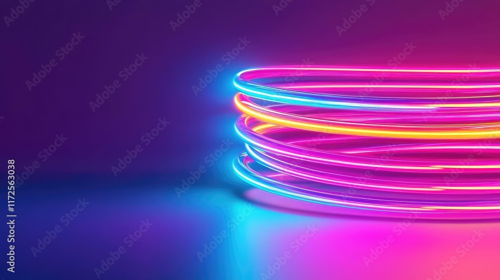 Poster Neon abstract background idea. Vibrant neon light trails swirling in colorful patterns against a dark background.
