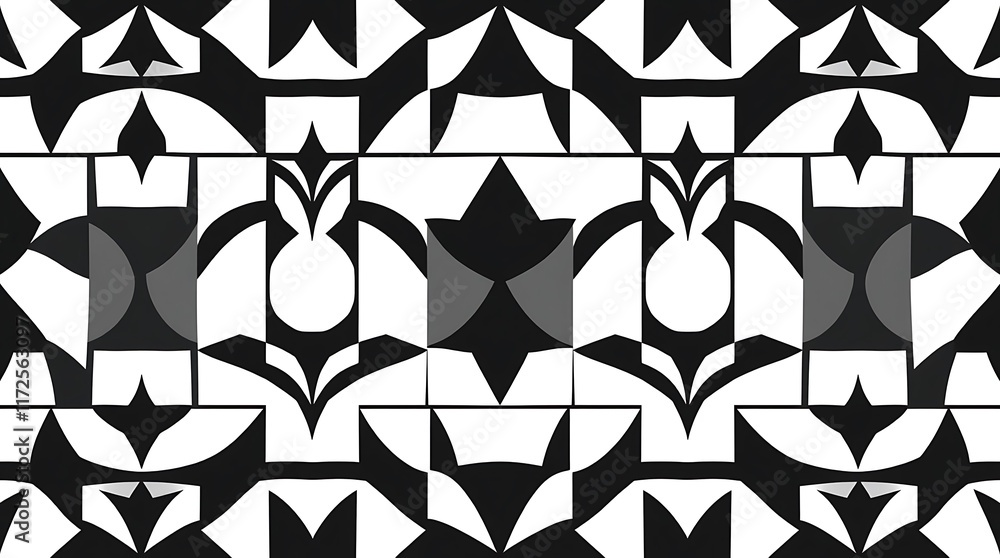 Poster abstract geometric pattern black and white: a bold and captivating pattern featuring a seamless desi