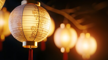 Obraz premium Illuminated lanterns hanging, creating a warm, festive ambiance.
