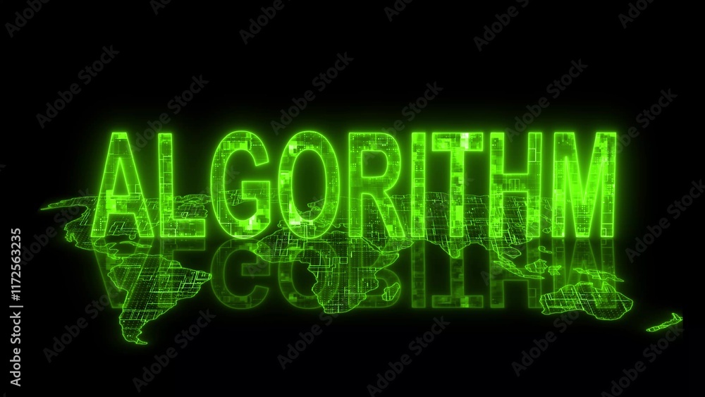 Poster 3d algorithm text technology earth map green glow