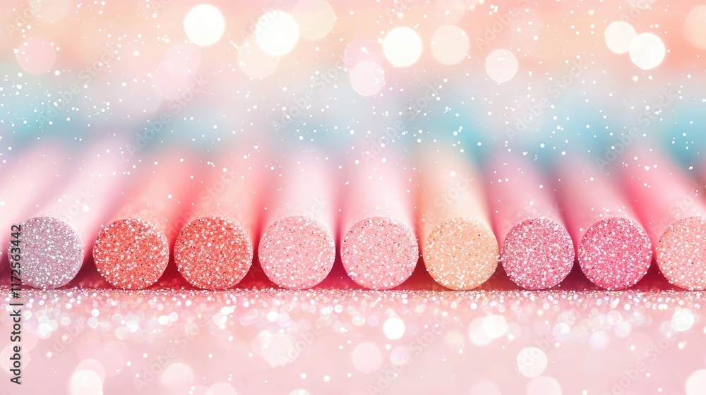 Poster Glitter abstract background concept. Colorful chalks arranged in a row, creating a vibrant and artistic background.